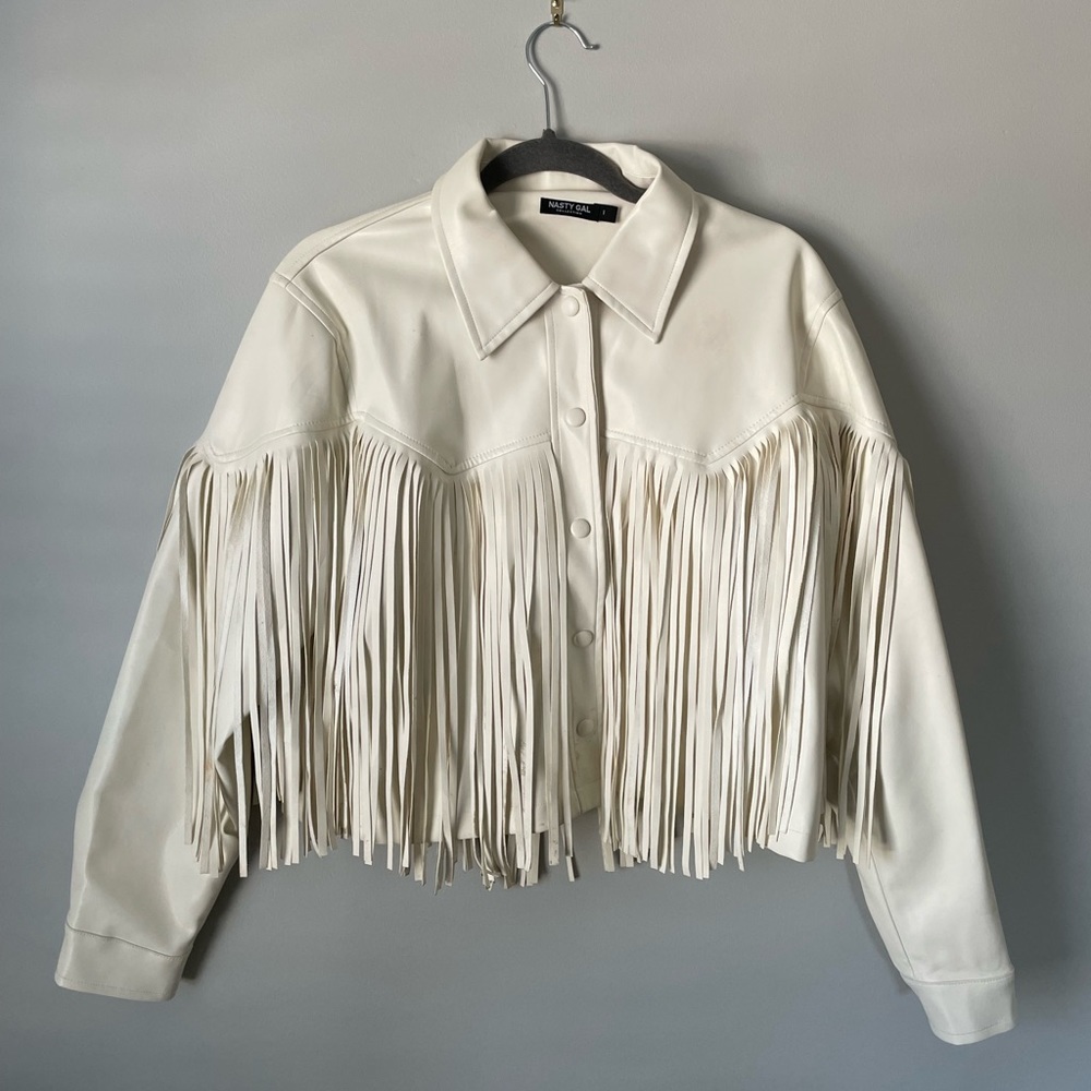 White Leather Fringe Jacket